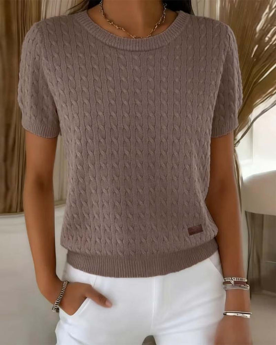 Crewneck Short Sleeve Solid Casual Pullover
