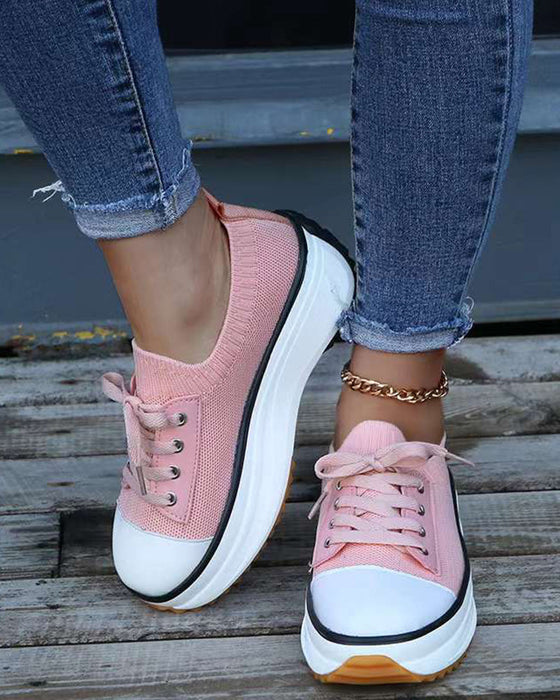 Casual thick-soled breathable lace-up sneakers