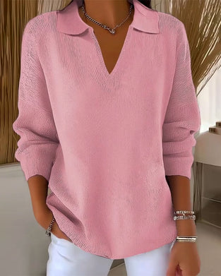 Casual V-Neck Solid Color Pullover