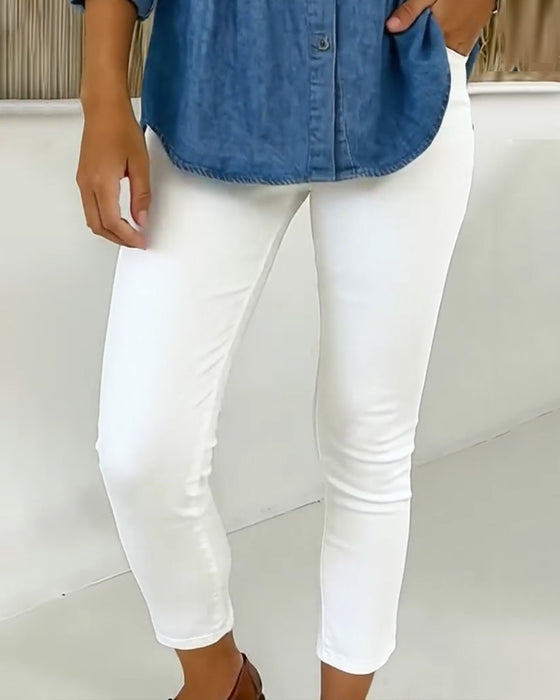 High-Waisted Slim-Fit Cropped Pants