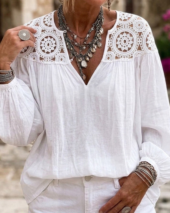 Lantern Sleeve Lace Loose Blouse