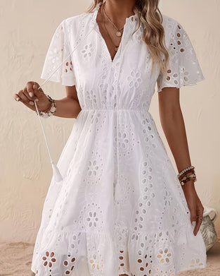 V-Neck Cutout Drawstring Waist-Cinching Dress