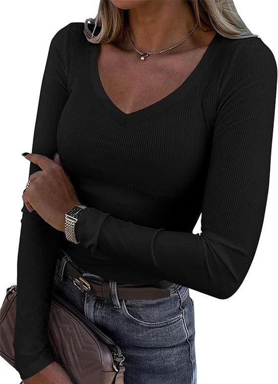 V-Neck Slim Long-Sleeved Top