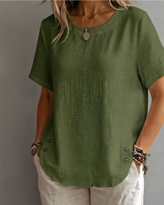 Crew Neck Solid Color Simple T-Shirt 100%Cotton
