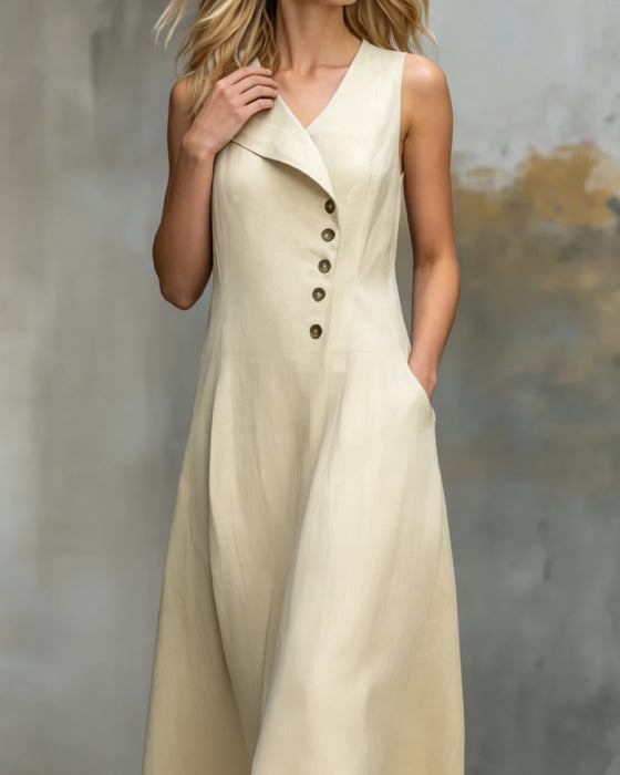 Asymmetric Lapel Sleeveless Long Dresses