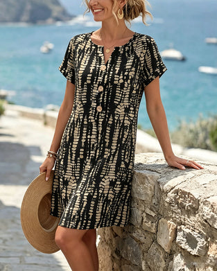 Black And Brown Color-Blocked Button Dress