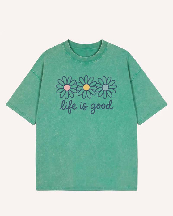 Daisy Print Casual Distressed T-Shirt