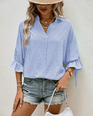 Striped Back-Slit Loose Blouses