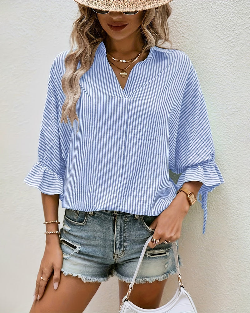 Striped Back-Slit Loose Blouses
