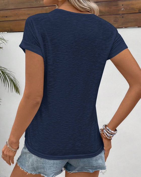 Round Neck Solid Color Short Sleeve T-Shirt