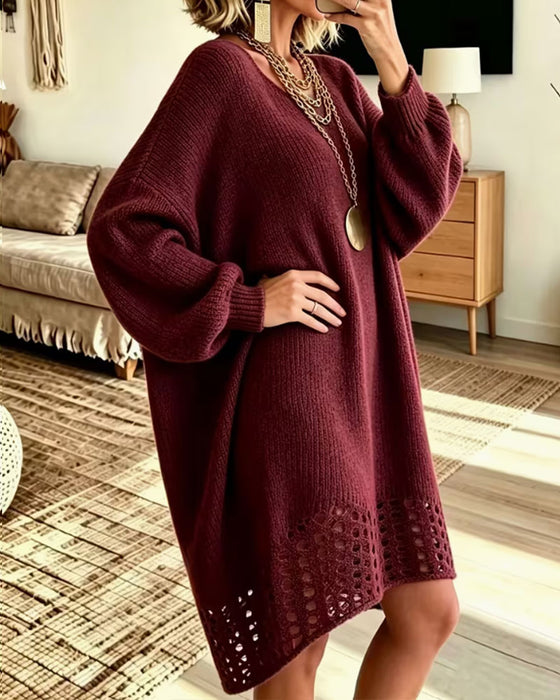 Crew Neck Hollow-Out Sweater Dress