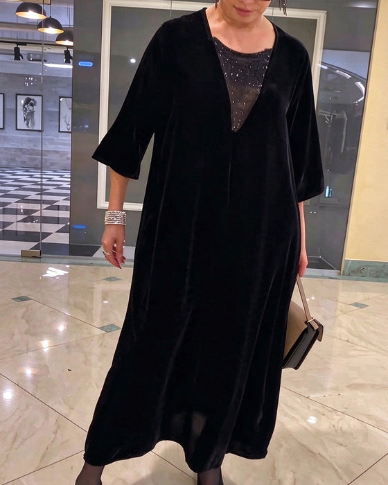V-Neck Half Sleeve Loose Flared Dress
