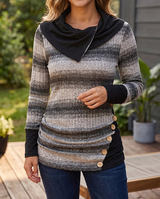 Irregular Stripe Button Sweatshirt