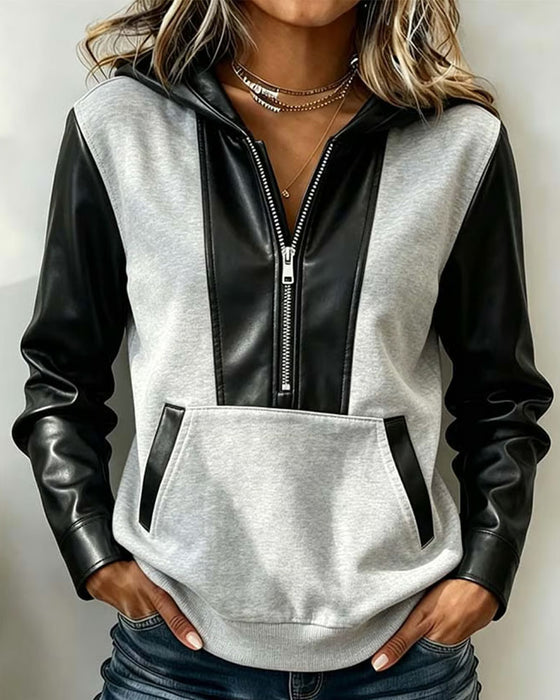 Zipper Pocket Patchwork Hoodie
