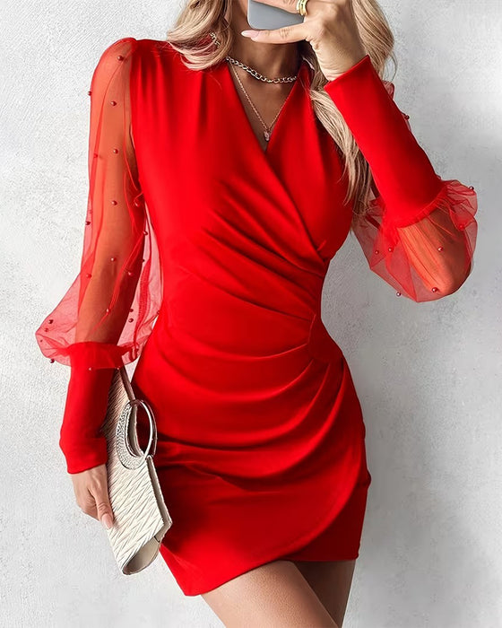 Mesh V-Neck Fashion Patchwork Dress