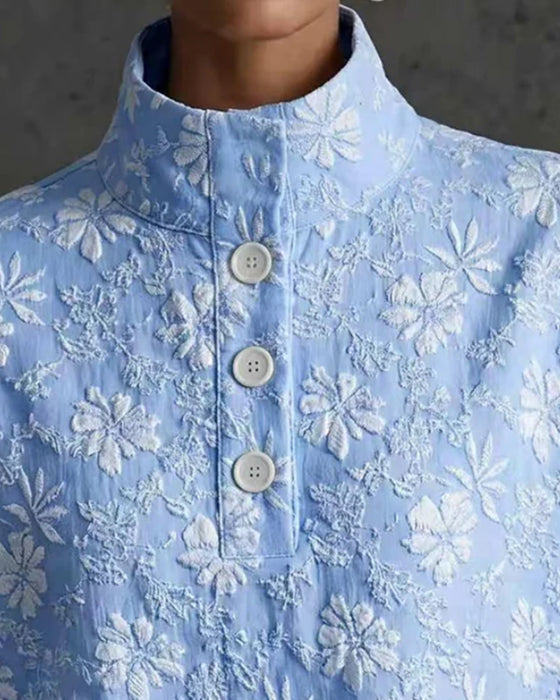 Mock Neck Button Fashion Blouse
