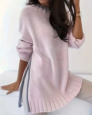 Crew Neck Contrasting Color Pullover