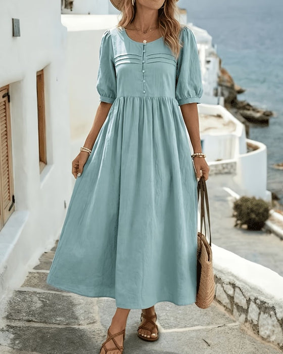 Button Front Pleated Dress