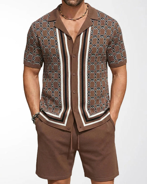 Short-Sleeve Cardigan And Shorts Two-Piece Set