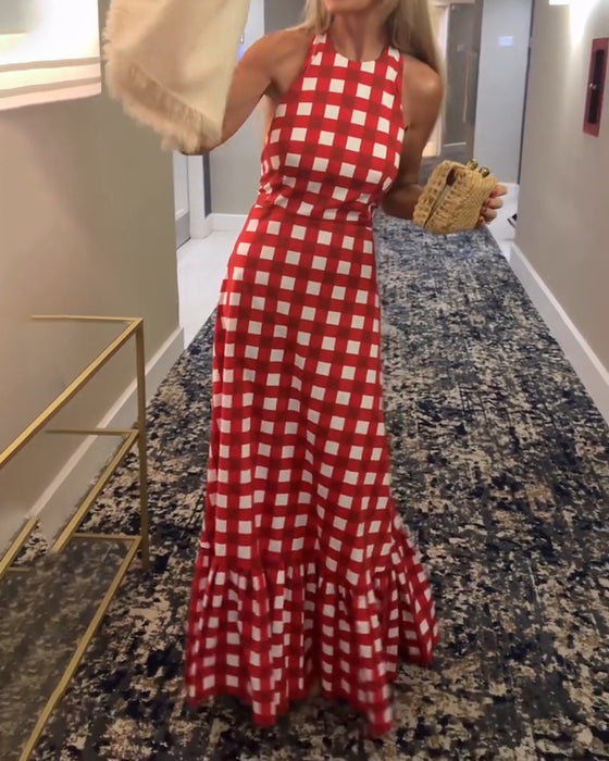 Casual Sleeveless Plaid Dress