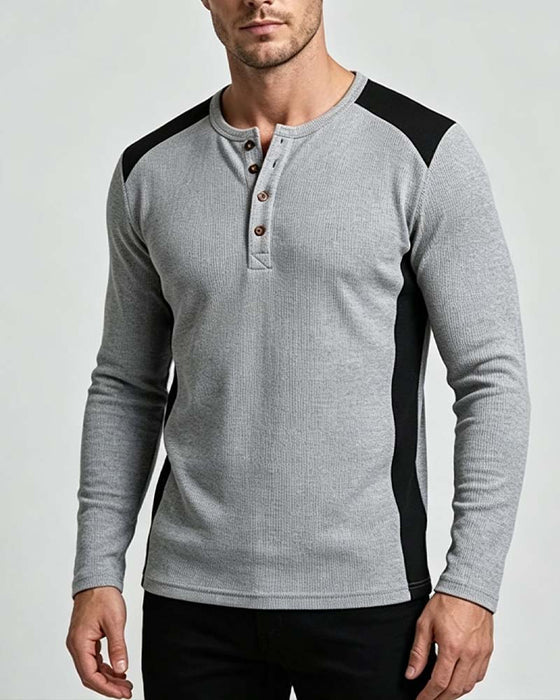 Two-Tone Crewneck Buttoned Top
