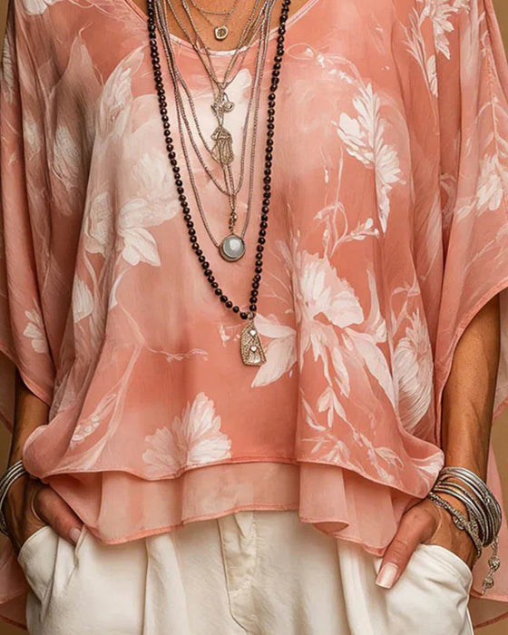 Floral Batwing Sleeve Blouse