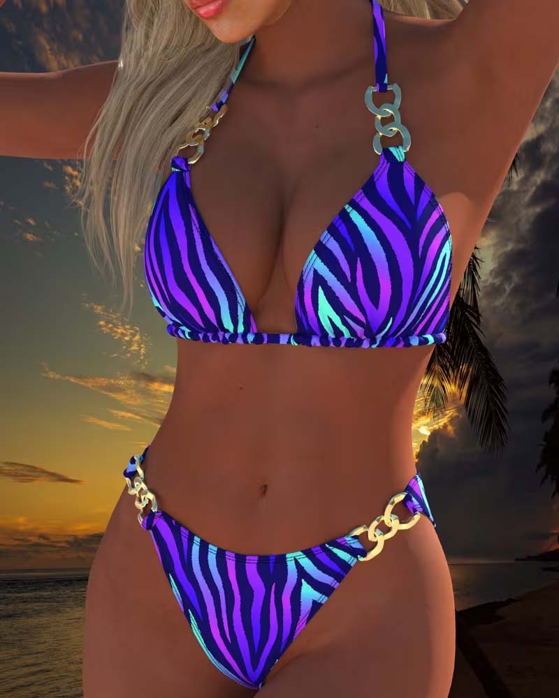 Fashionable Gradient Print Bikini Swimsuit