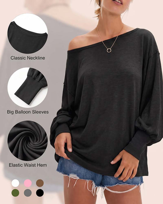 Off-Shoulder Lantern Sleeve Long Sleeve Top