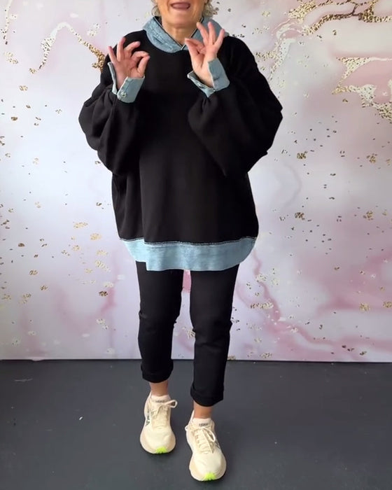 Casual contrast color lantern sleeve hoodie