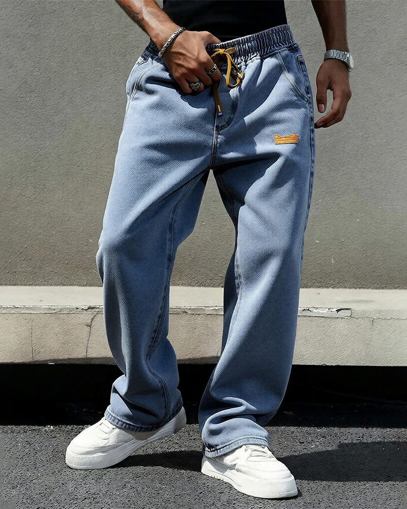 Men's Vintage Elastic Waist Wide Leg Jeans