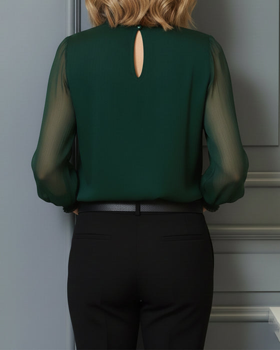 Solid Color Long-Sleeved Versatile Blouse