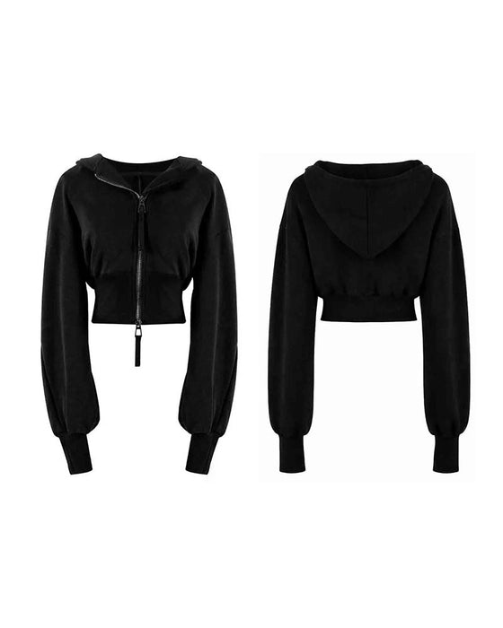 Double Zipper Short Hooded Sweatshirt Coat