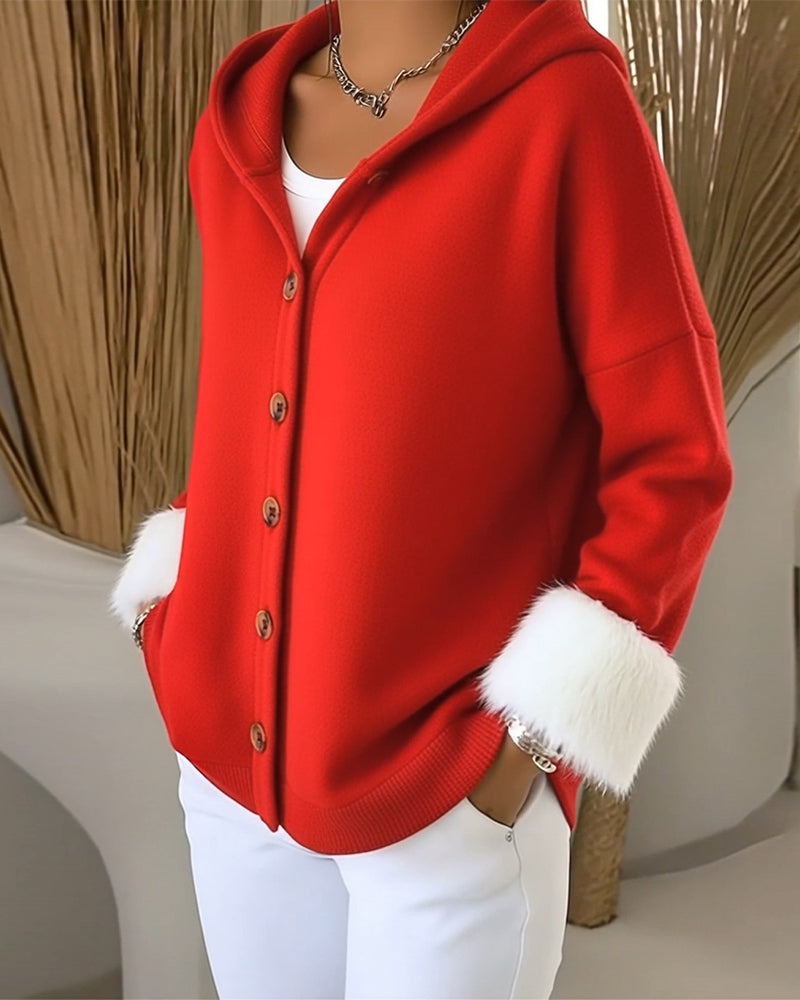 Cozy plush Patchwork Hooded Coat