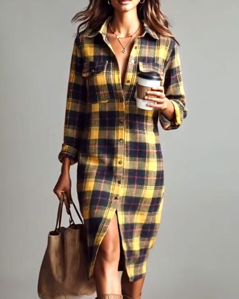 Collared Plaid Shirt Dress