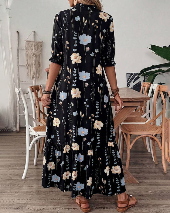 Floral Lapel Maxi Dress