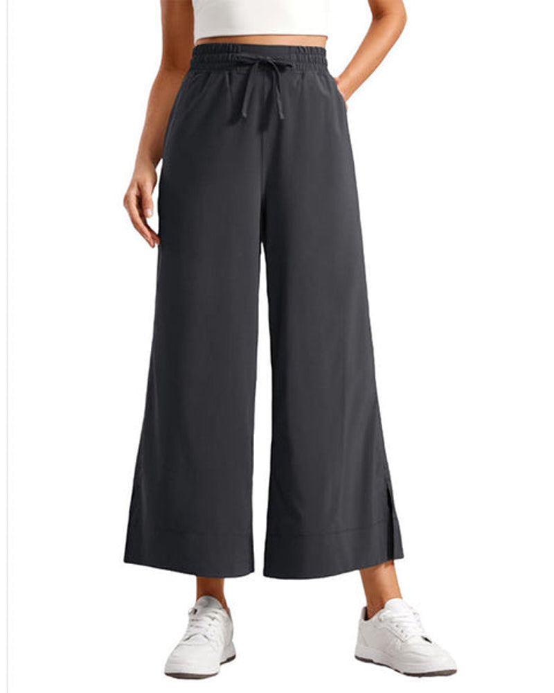 High-Waist Wide-Leg with Side Slit Pants