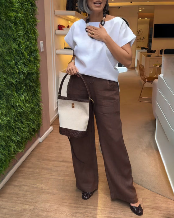 Solid Color Casual Drawstring Wide-leg Pants