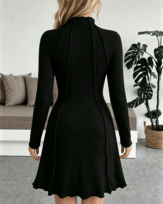 Mock Neck Solid Casual Dress