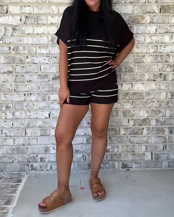 Stripe Loose Casual Shorts Set