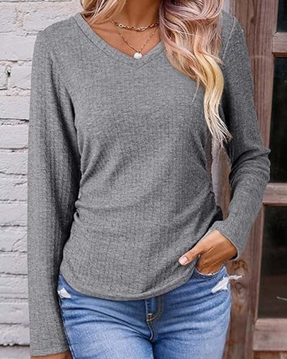 V-Neck Slim Fit Textured Blouse