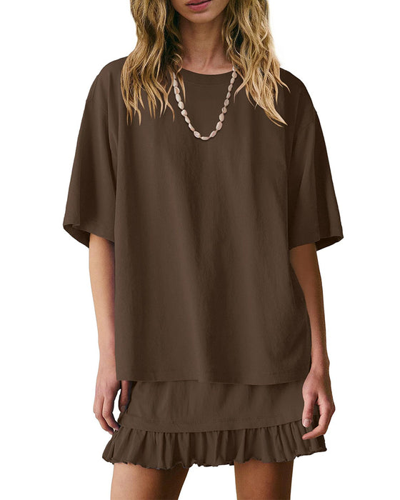 Round Neck Solid Color Two Piece Set
