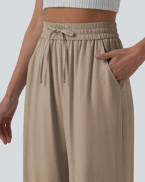 Elastic Waist Wide-Leg Tie Casual Pants