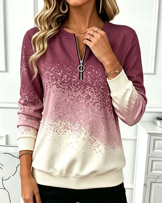 Zip Gradient Contrast Sweatshirt