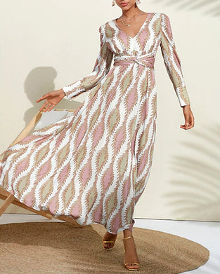 V Neck Long Sleeve Flying Dress