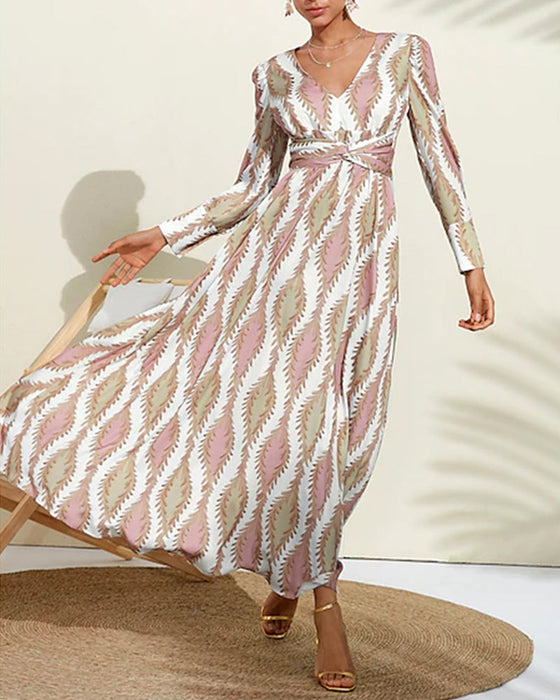 V Neck Long Sleeve Flying Dress