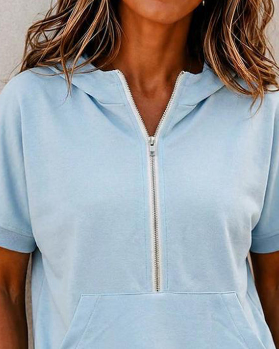 Zip Pocket Short Sleeve Blouse