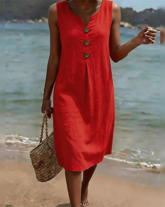 Buttoned Sleeveless Dress