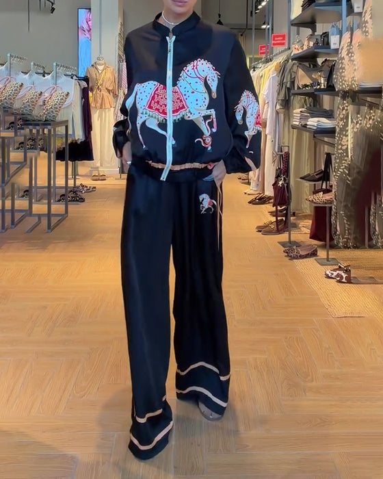 Cropped Jacket and Casual Pants Set