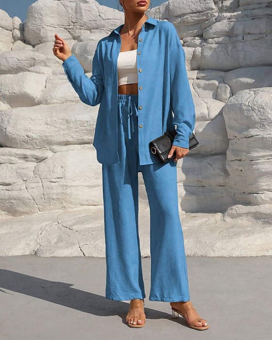 Long Sleeve Casual Solid Set
