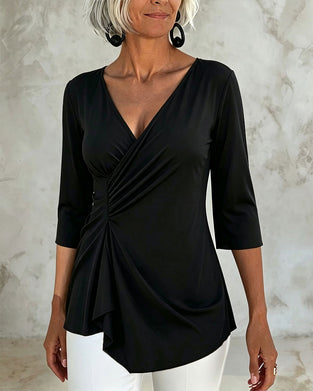V-Neck Draped Irregular Blouse